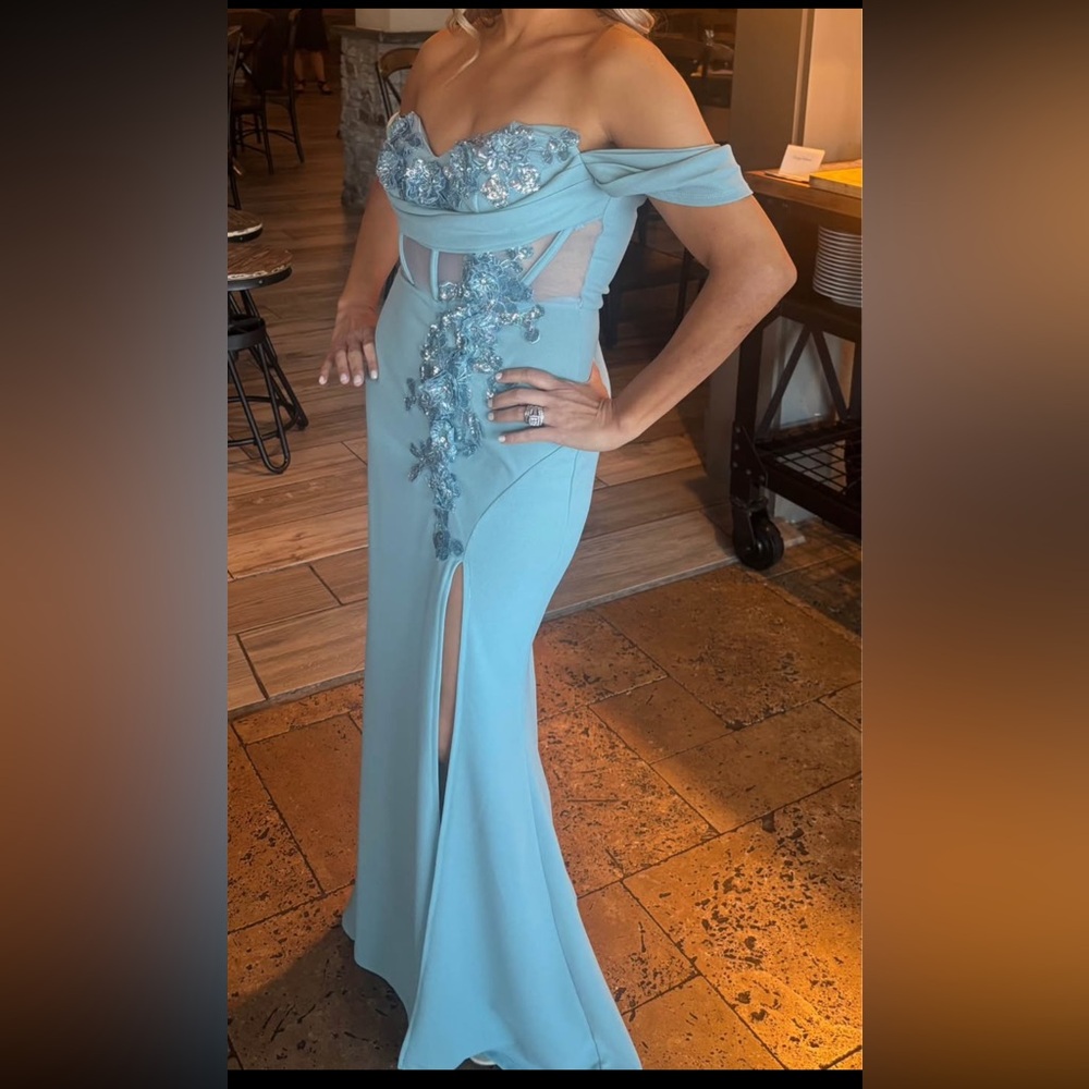 Teal Off Shoulder Prom Wedding Guest Dress